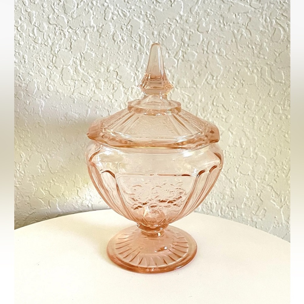 Vintage Anchor Hocking Mayfair Pink Open Rose Depression Glass Dish w/Lid.